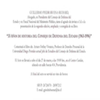 Presentación del libro: "33 años de historia del Consejo de Defensa del Estado (1963-1996)", 2° edición, del profesor Guillermo Piedrabuena