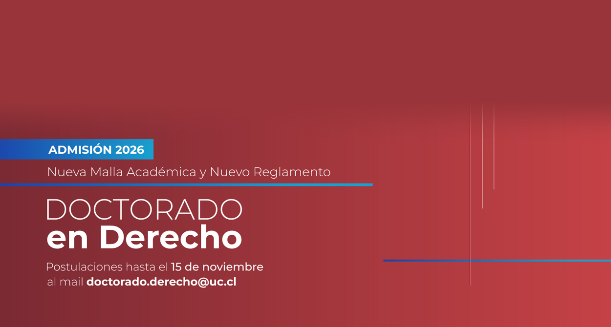 flyer de admisión para el Doctorado en Derecho 2026 con fondo rojo, letras blancas y detalles en azul